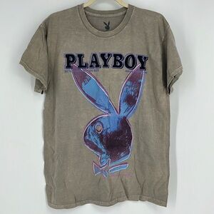 PLAYBOY Brown Tee with Blue Graphic